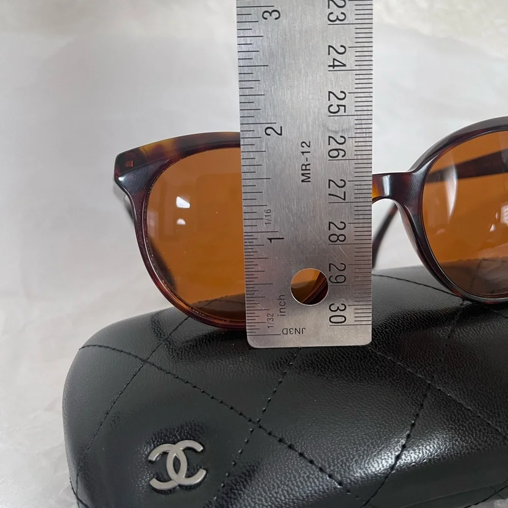 Chanel Sunglasses tortoise brown CC logo cat eye butterfly crest glasses + case